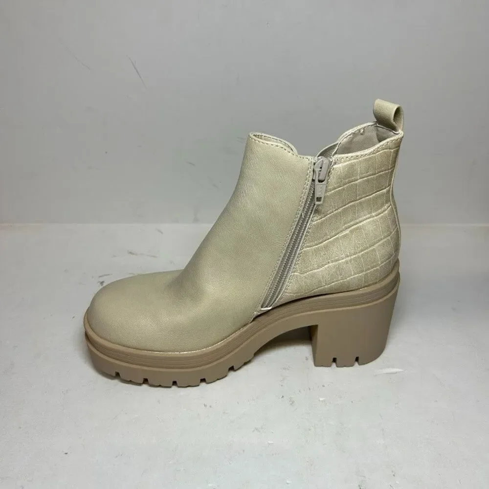 Sun Stone Womens 5.5 M Ecru Croc Veronikaa Block Heel Ankle Booties DISPLAY QH7
